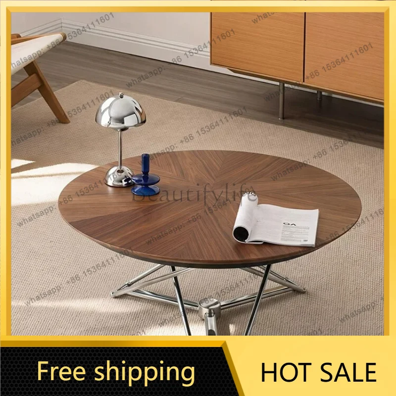 YJ Light Luxury Liftable Round Transformable Coffee Dining Table For Office Living Room Home Furniture
