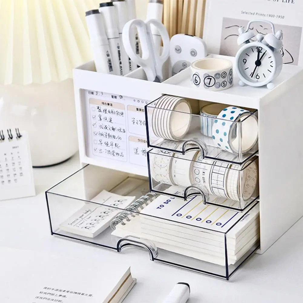 Multifunctional Desktop Organizer Drawer Box with Pen Holder Large Capacity Multi-Compartments Desk Organizer Storage Case