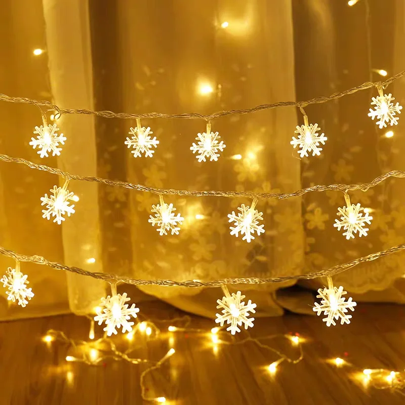Solar LED Snowflake Lights Holiday String Lights Waterproof Garden Fairy Light Christmas Garland Wedding New Year Decoration