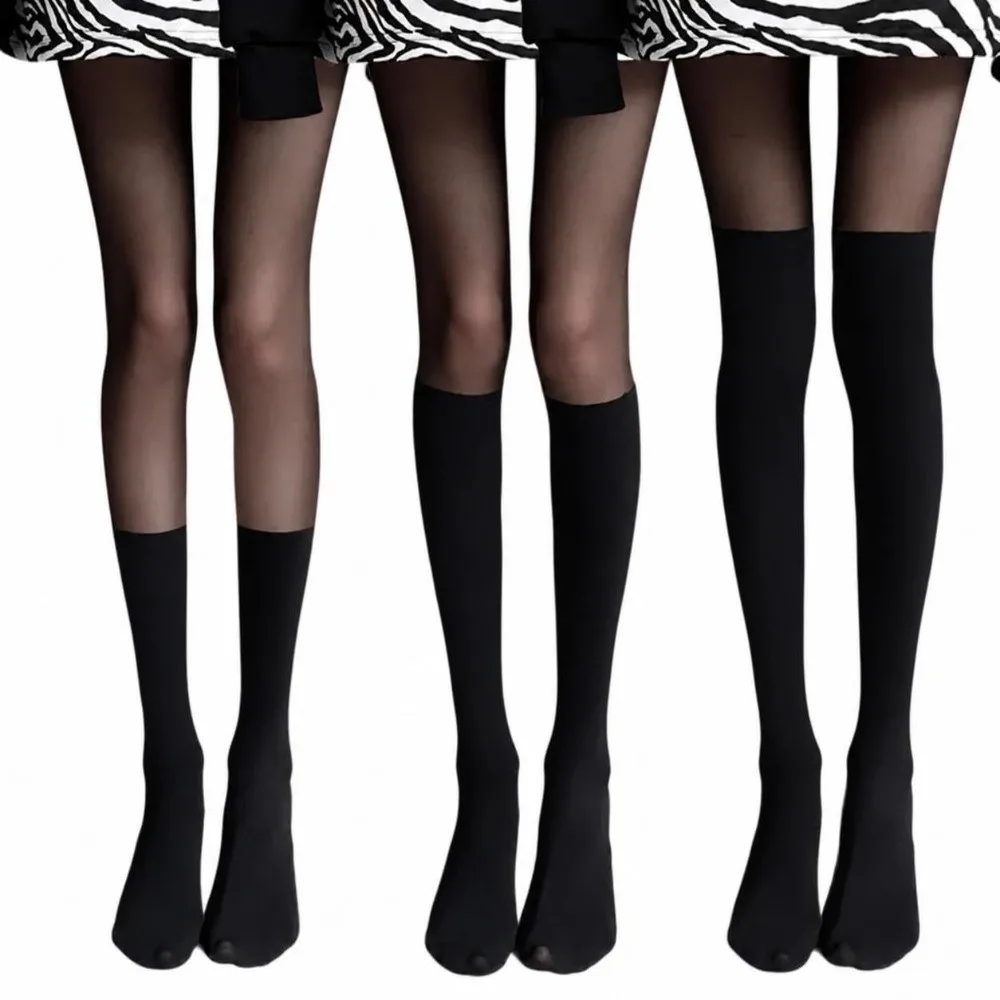 Modische Sexy Overknee-Strumpfhose mit Samt-Textur, Patchwork-Design, Hochelastische JK-Socken