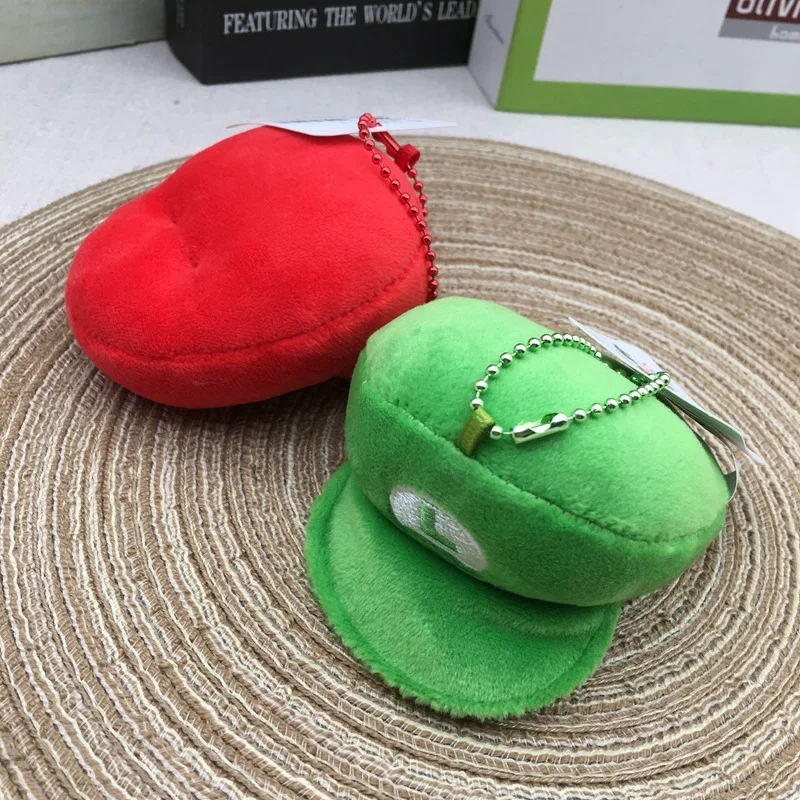 4inch=9cm Red Green Super Bros Hats Plush Keychain Mary Luigy Caps keyring Game Peripheral Doll Pendant Cosplay Accessories Gift view 5