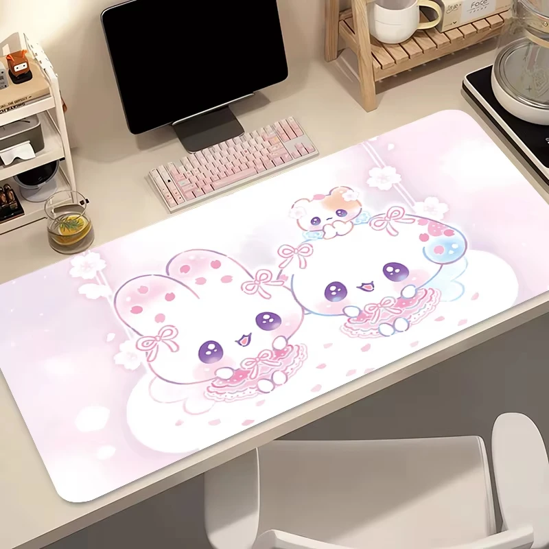 لوحة ماوس ألعاب ناعمة على شكل أرنب الفراولة، لوحة مفاتيح كبيرة، لوحة ماوس توبوغرافية للوحة المفاتيح مع حصيرة طاولة مضادة للانزلاق