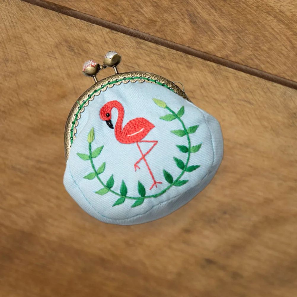 

1Set Round Coin Purse Embroidery Kit DIY Wool Needle Accessories Thin Cotton Fun Clutch Bag Beginners