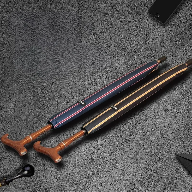 

Long Handle Walking Stick Umbrella Old Man Anti-slip Strong Durable Retro Multifunction Detachable Umbrellas Household Rain Gear