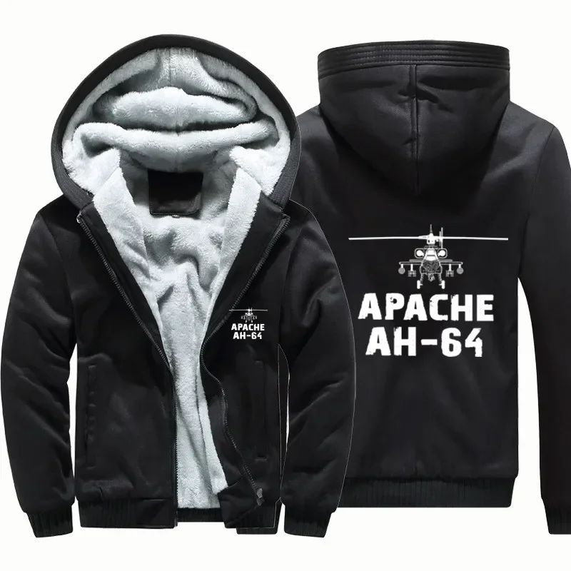 Jaquetas Masculinas de Piloto Apache AH-64: Casacos de Lã Quentes com Zíper e Capuz Grosso para Voo