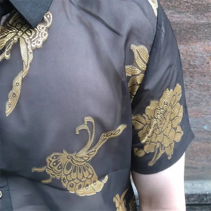 

Transparent Shirt See Through Mesh Shirt Club Party Prom Chemise Homme 2026 New Sexy Lace Shirt For Male Club Party Shirt Men