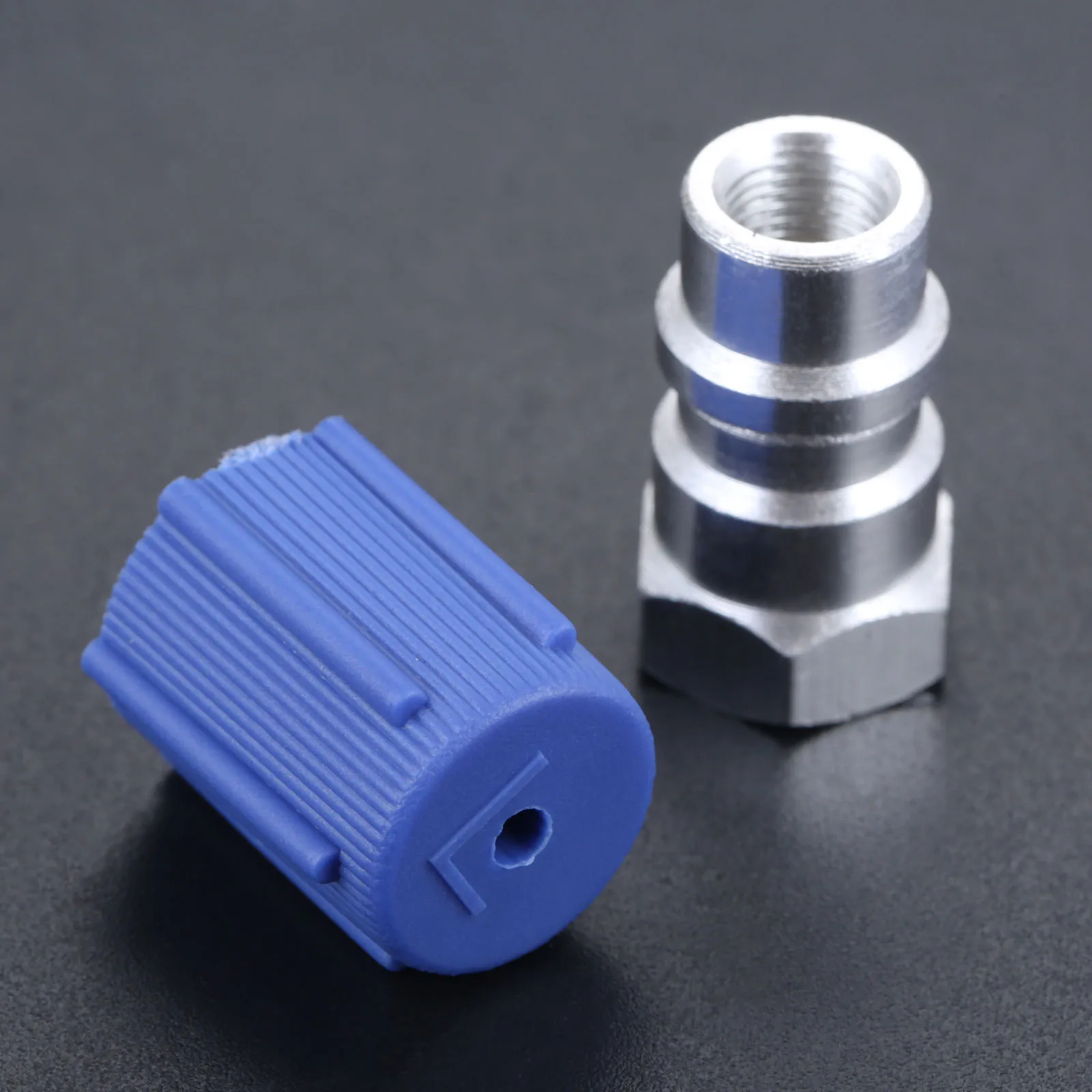 R-12 to R-134a Retrofit Valve 7/16 Low Side Port Adapter with Blue Dust AC Cap Universal for Air Conditioning Systems