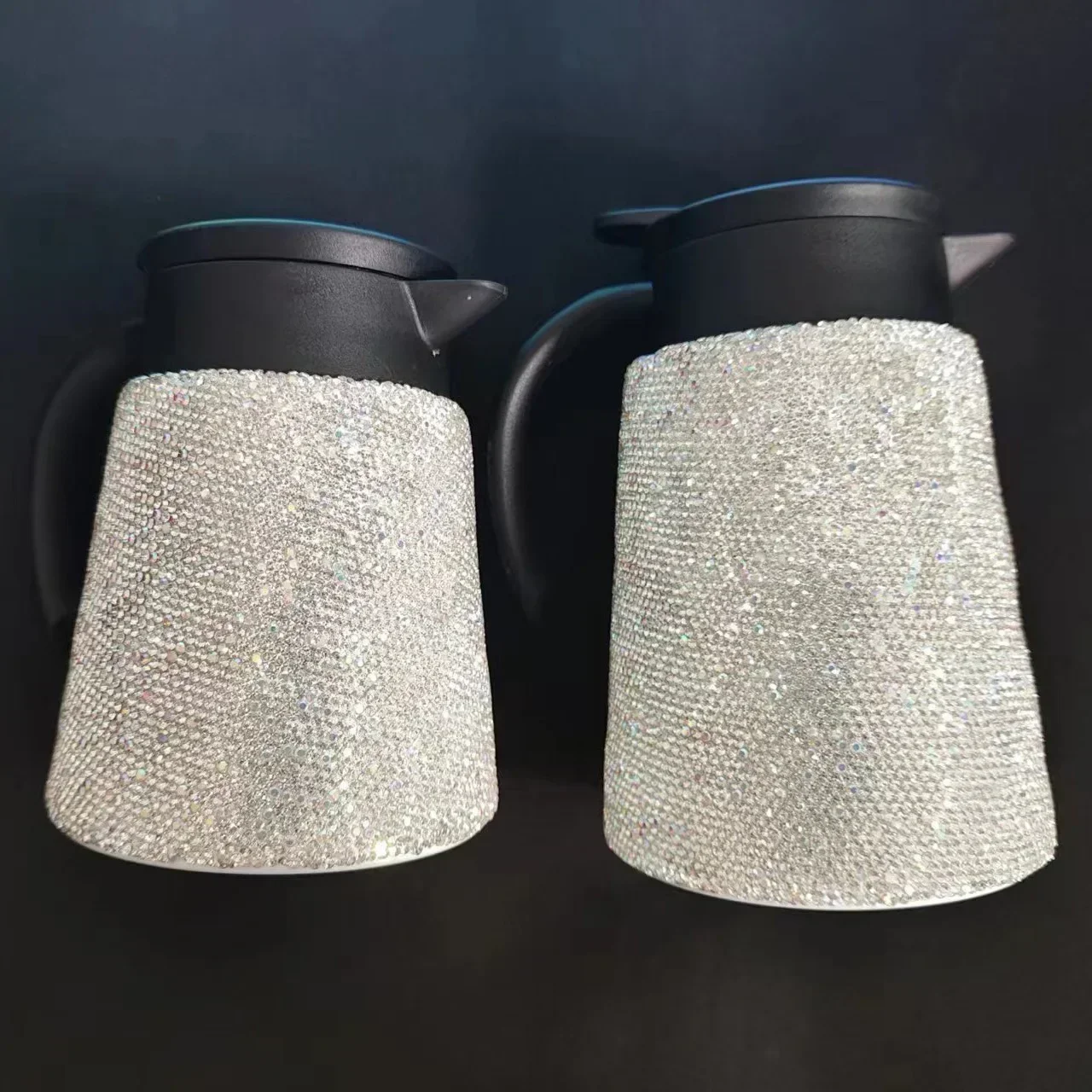 Sparkling Rhinestone Water Bottle Coffee Pot Double Wall Stainless Steel Thermos Bottle Vacuum Insulated Flasks With Handle