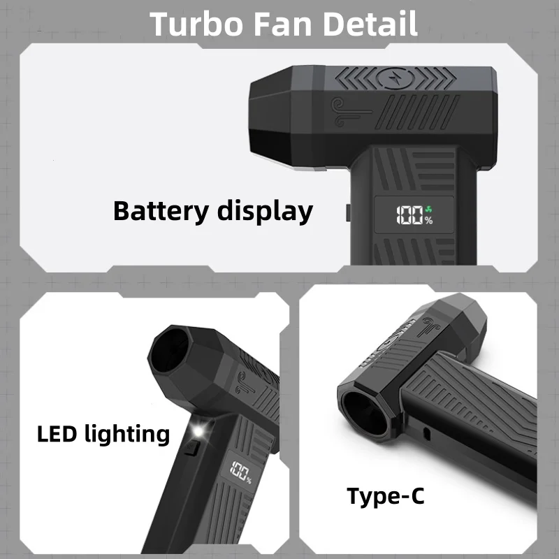 

New 650000RPM Violent Fan Brushless Turbo Jet Blower Powerful Air Blower Vacuum Dust Cleaner Type-C Charging Strong Winds 55m/s