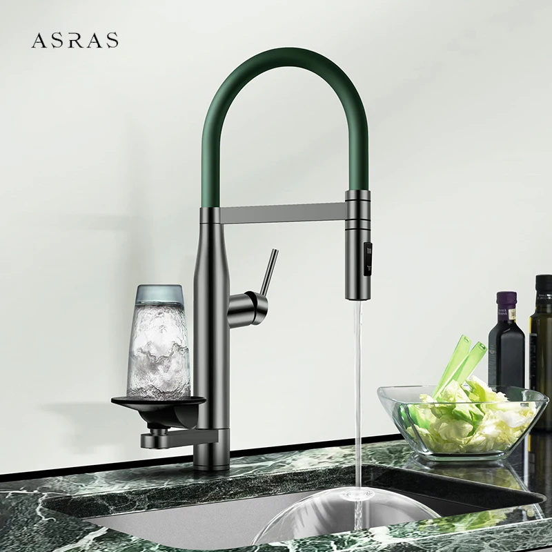 ASRAS Cup Rinser Kitchen Faucet Hot And Cold Water Single Handle Switch Pull Out 360° Rotation Prevent Splashing Mixer Tap