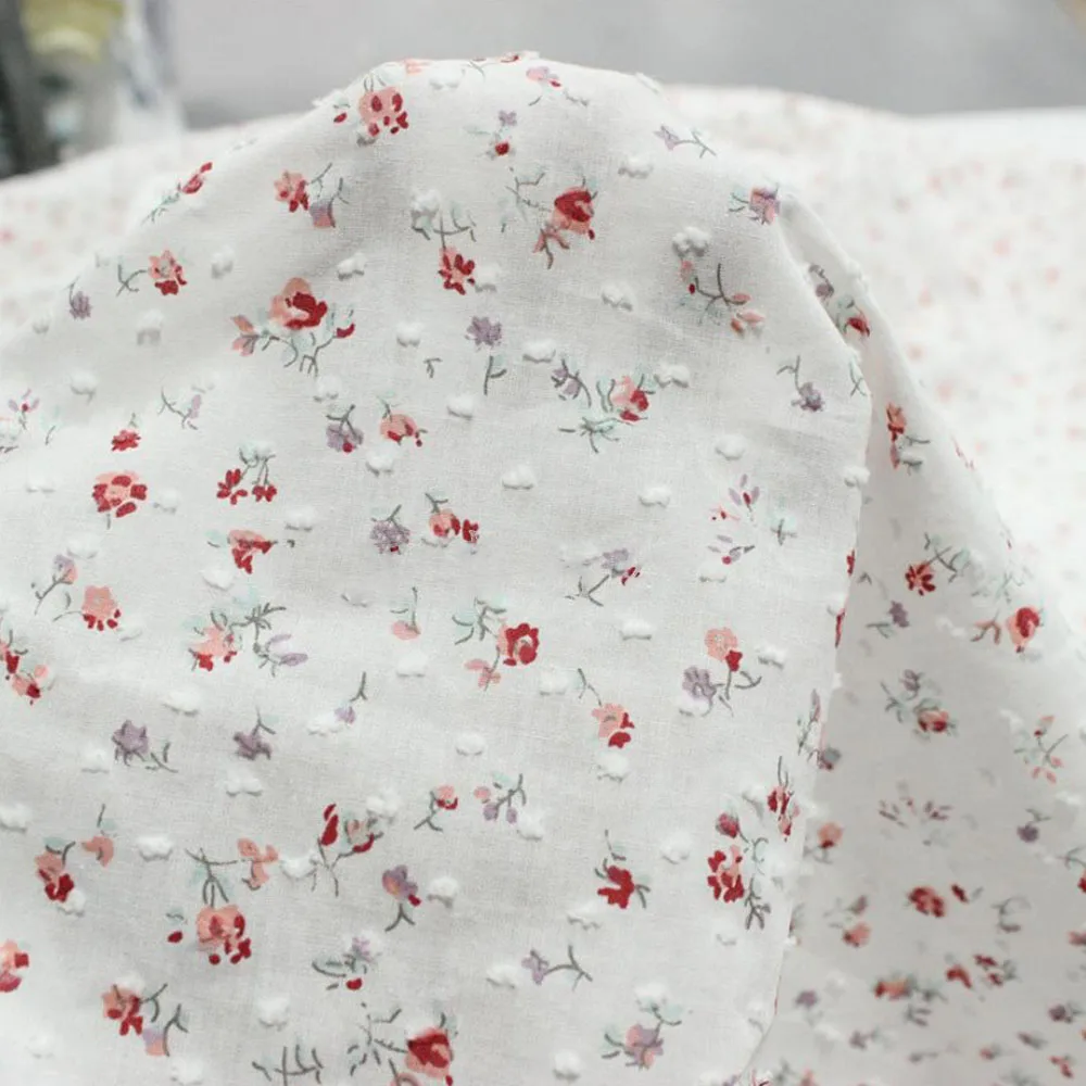 Fresh and Thin Little Floral Jacquard Dot Spring and Summer Cotton Sewing Fabric Making Children\'s Clothing Dress Cloth 150x50cm