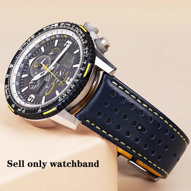 حزام من الجلد الطبيعي لسلسلة الملائكة الزرقاء للمواطن حزام ساعة من جلد البقر ذو نهاية منحنية 22 مللي متر 23 مللي متر لـ Blancpain Fifty Fathoms