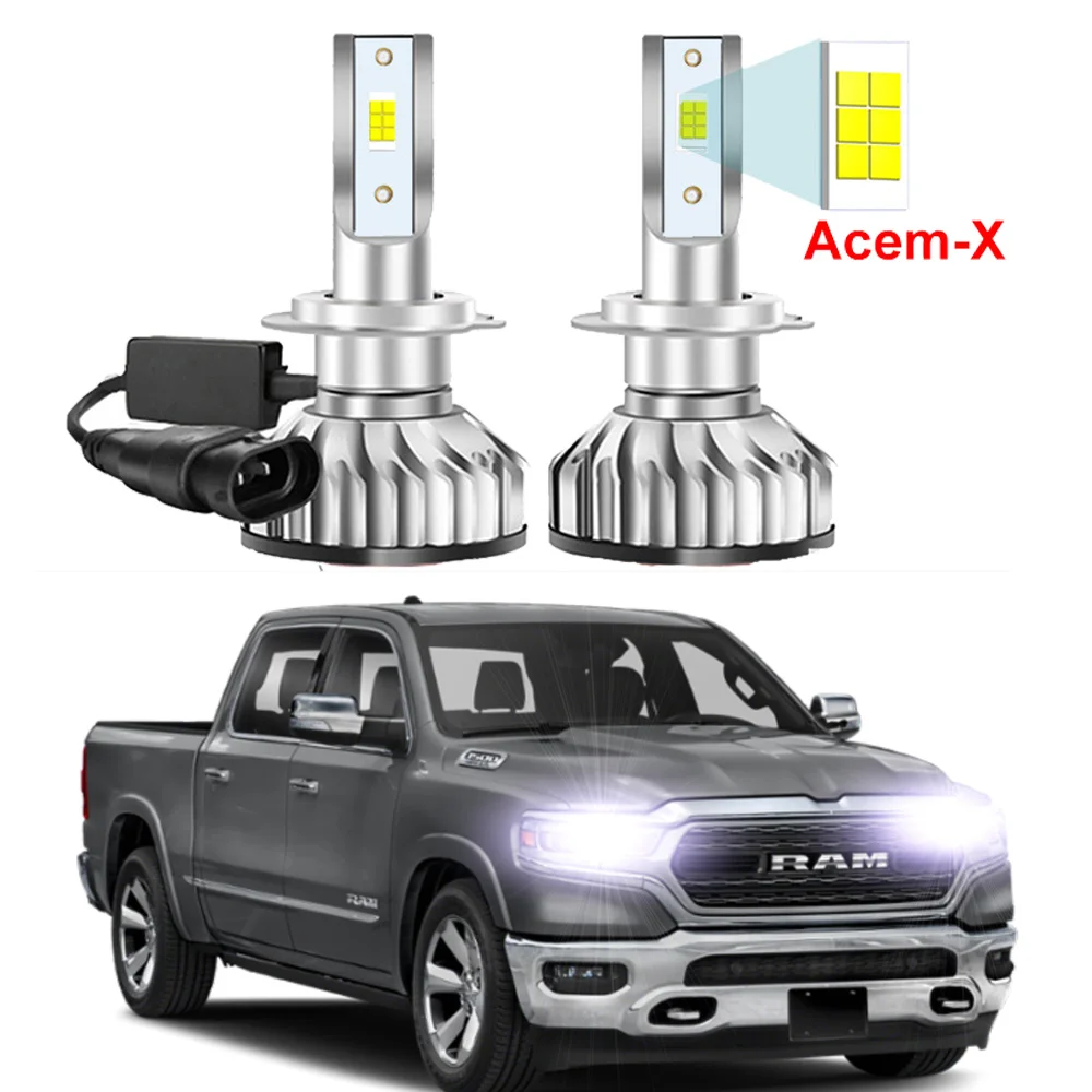 2Pcs Car Led Headlight Bulbs For Dodge Ram 1500 2019 2020 2021 2022 2023 ACEM-X Chips High Low Beam Car LED Headlamp