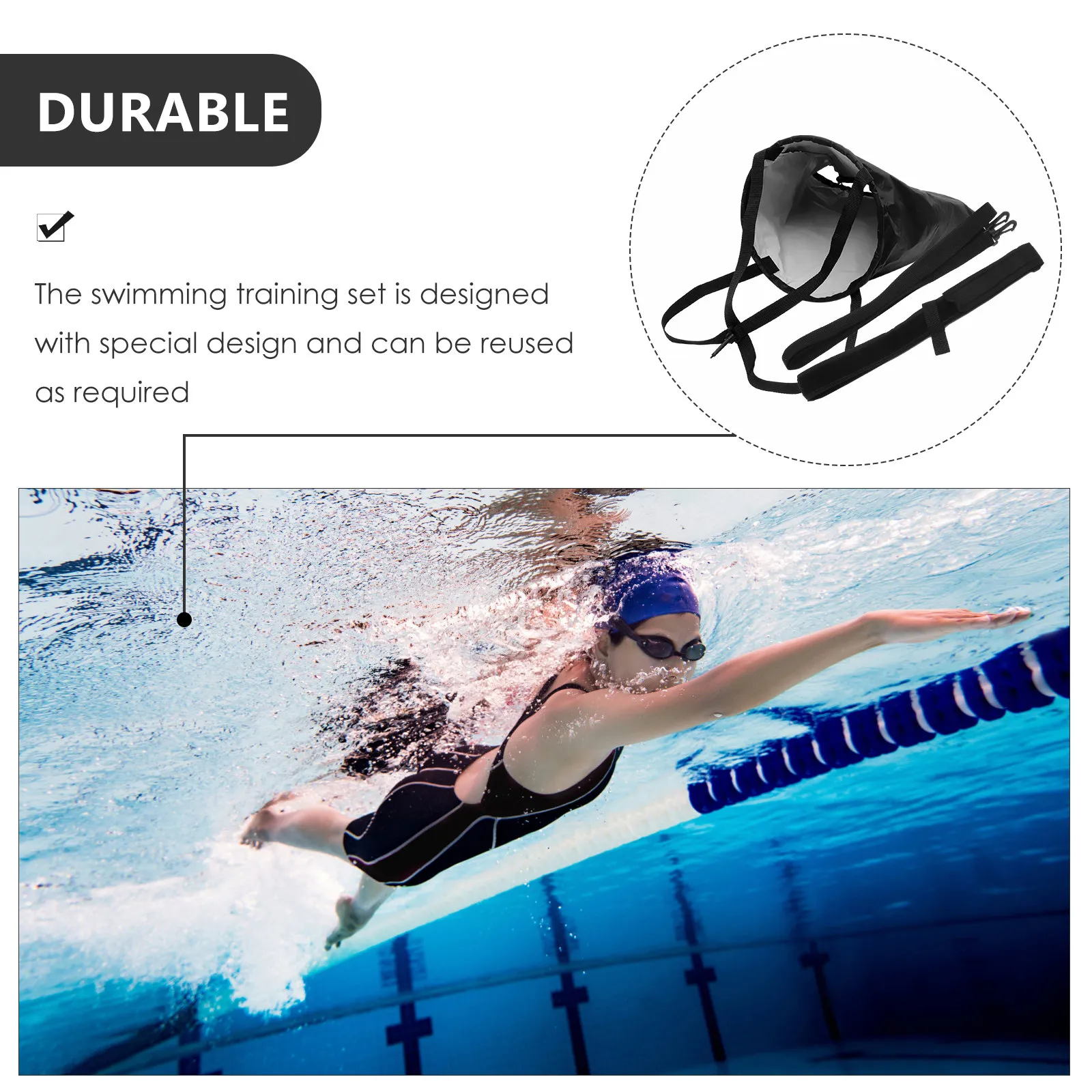 1 Set de Sistema de Paracaídas de Resistencia Ajustable para Natación, Cinturón de Anclaje para Entrenamiento de Nado Estático en Piscina y Resistencia al Agua