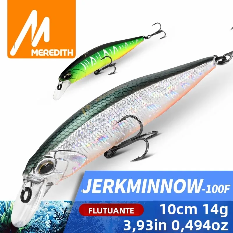 MEREDITH JERK MINNOW 100F 14g Isca Artificial Flutuante Wobbler 24 Cores Isca Minnow Rígida Profissional de Qualidade Profundidade 0.8-1.0m