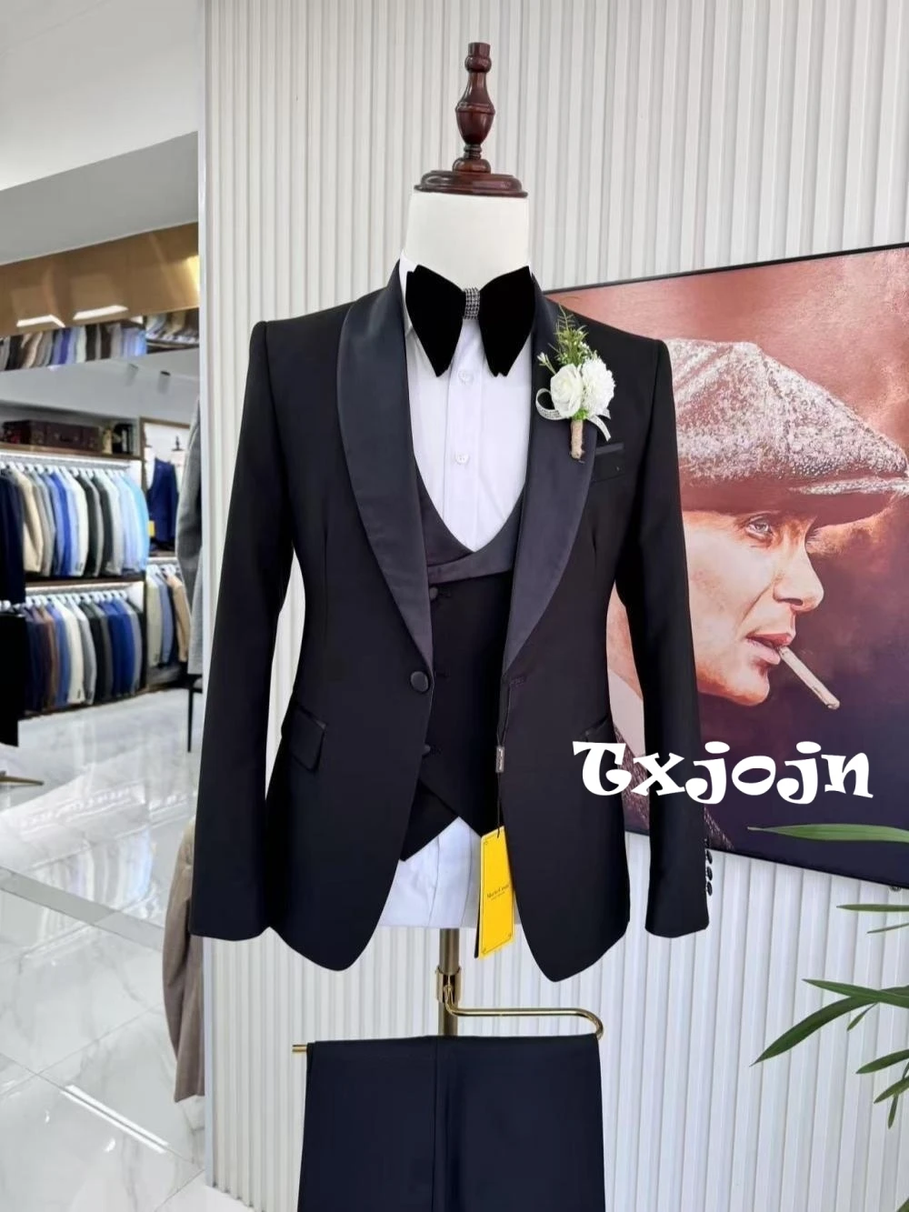 

Black Shawl Lapel Men's Suits 3 Pieces Wedding Groom Sets Autumn Long Sleeved Suit Set Banquet Party Wear Plus Size Tuxedo