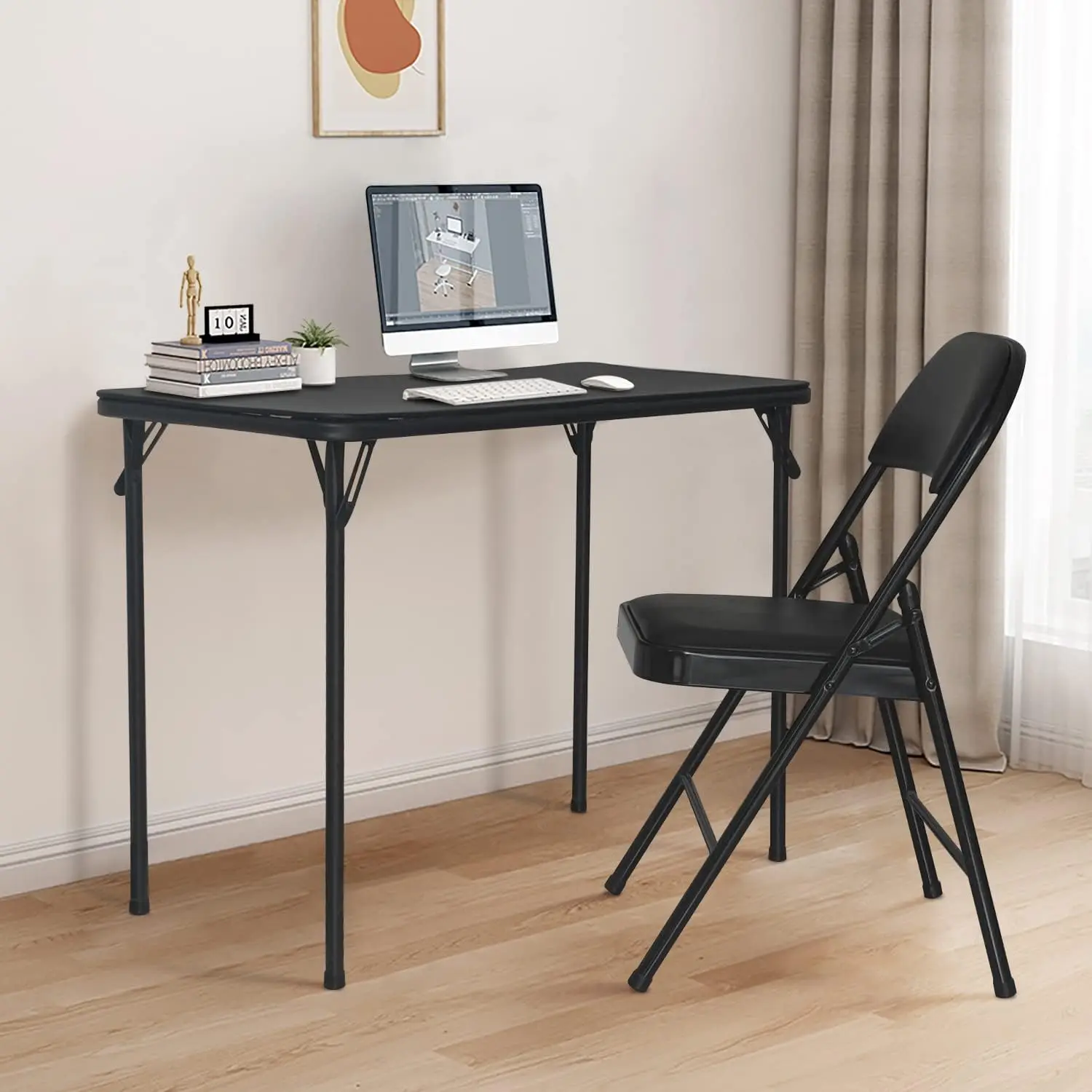 Folding Card Table and Chairs Set for Indoor Outdoor, 2 Pack, Black | Portable Foldable Table and Chair, Space-saving Table with