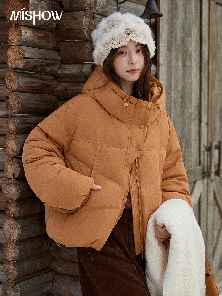 MISHOW Women's Short Coat with 90% White Duck Down Filling Windproof Down-proof Hooded Jacket Lightweight Warm Coat MXE51Y0080