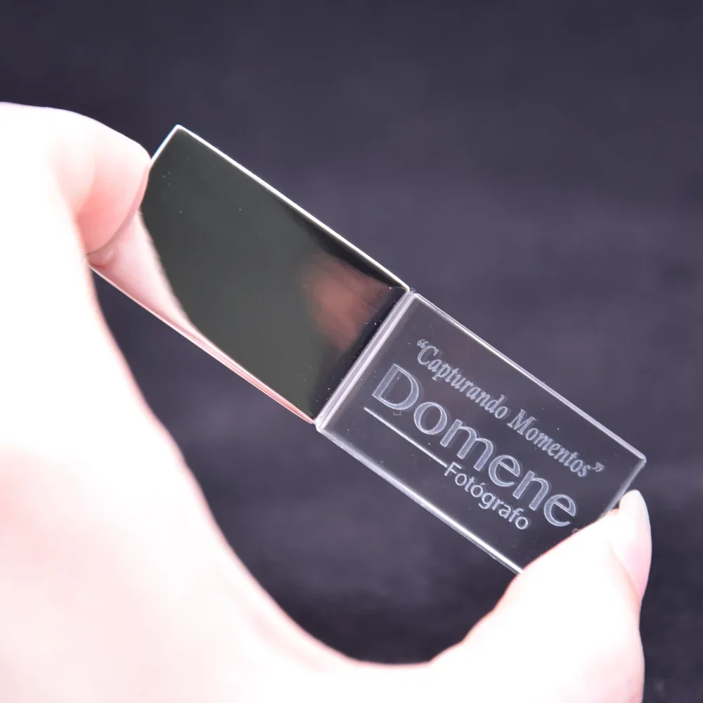 20 teile/los kostenlose benutzer definierte Logo transparentes Glas mit LED USB 2.0 4GB 16GB 32GB 64GB USB-Flash-Laufwerke für Fotografie Penderive