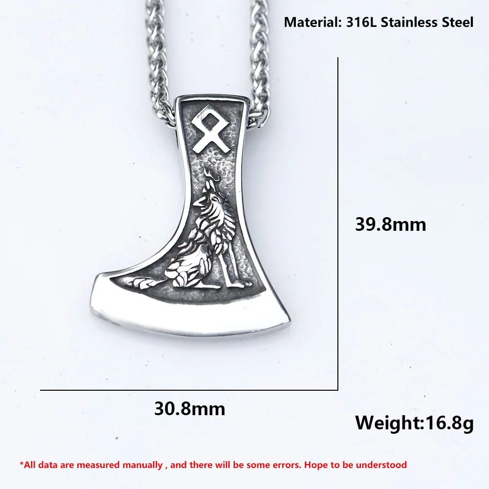 2022 NEW Men\'s 316L stainless-steel Viking Celtic Wolf Raven Axe Pendant Necklace scandinavian Jewelry Gift free shipping