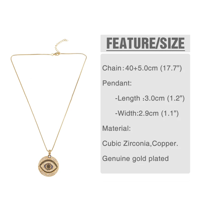 FLOLA Gold Plated Greek Eye Necklace For Woman Zirconia Evil Eye Pendant Necklace CZ Rainbow Jewelry collar de ojo turco nkep47