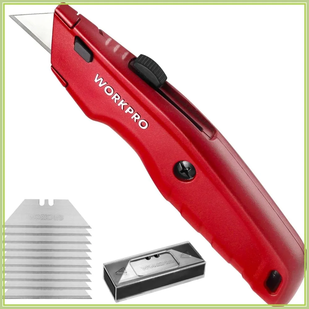 

Premium Utility Knife, Retractable All Metal Heavy Duty Box Cutter, Quick Change Blade Razor Knife, with 10 Extra Blades