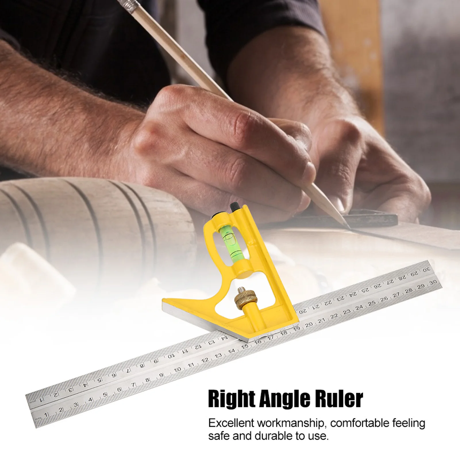 1PC 300mm Adjustable Multi Function Right Angle Combination Square 45°/90° Measuring Ruler with Level for Woodworking