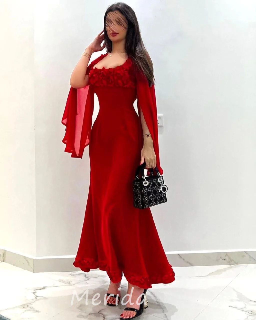 Merida Simple Red Chiffon Mermaid Evening Dresses Purple Formal Occasion Gown Ruffled Prom Dress Evening Gowns 2024 Ankle Length