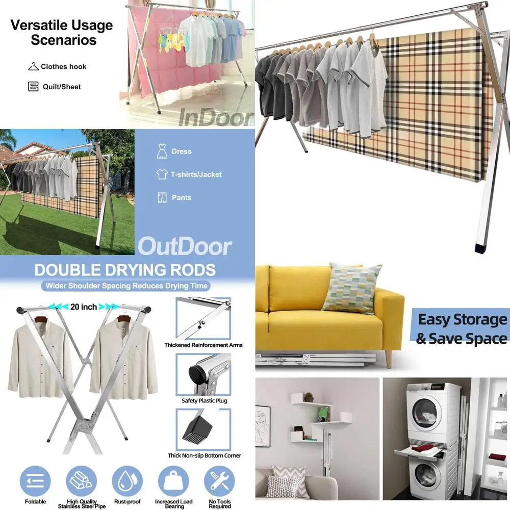 

Регулируемая складная сушилка для одежды премиум-класса из нержавеющей стали для внутреннего и наружного использования