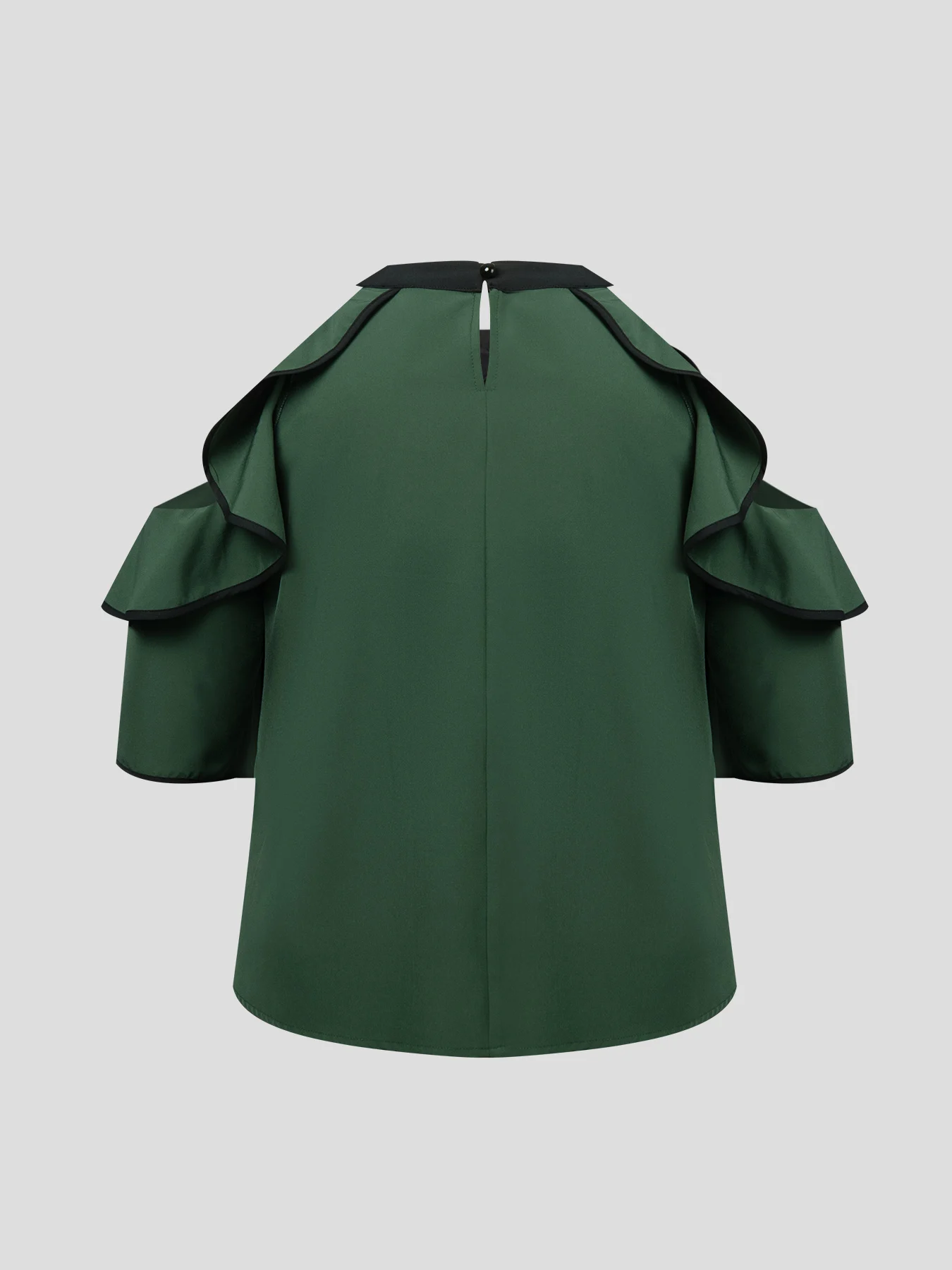 Bluse mit freiem Schulterbereich für Damen, Neckholder, Schleife, Rüschen, kurze Ärmel, Chiffon-Oberteil, Kontrastbesatz, elegant, lässig, Partykleidung – Detail 7