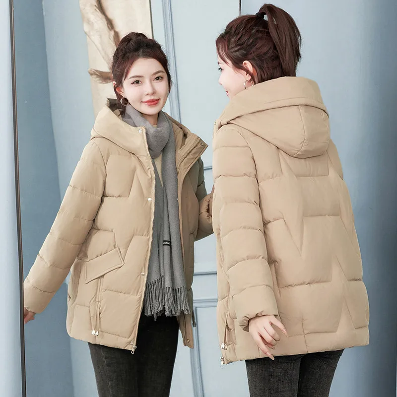 

2025 New Winter Parkas Women Mid-Length Cotton Jacket Hooded Padded clothing Coat Female Casual Warm Snow Wear Outerwear