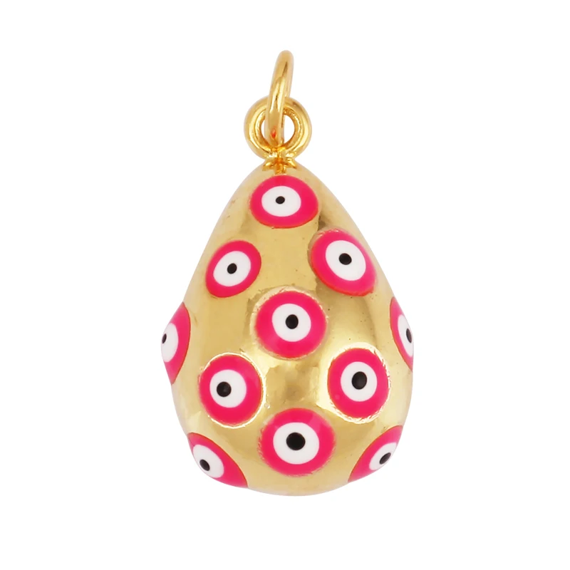 Evil Eye Tropfen-Emaille-Charm, neonrosa, orange, türkis, blaues Öl, tief ausgeschnitten, echt vergoldet, Halskette, Armband, Anhänger M09 M93 – Detail 25