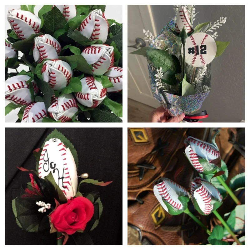 A94E-Rosa de Softbol deportiva, rosa de cuero hecha a mano, flores artificiales de Softbol, regalo para fanáticos de la mamá de Softbol, graduación en equipo