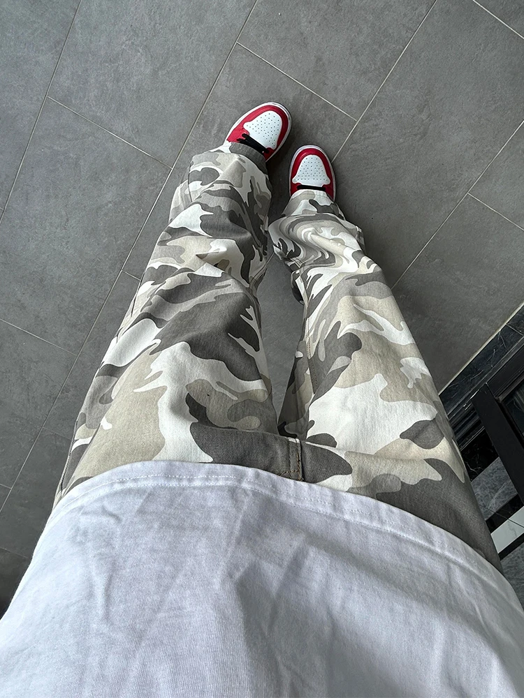 

Cleanfit Men's Camouflage Straight Leg Jeans Trendy High Street Sle Winter Faion Youthful Straight Tube Micro Flare Pants