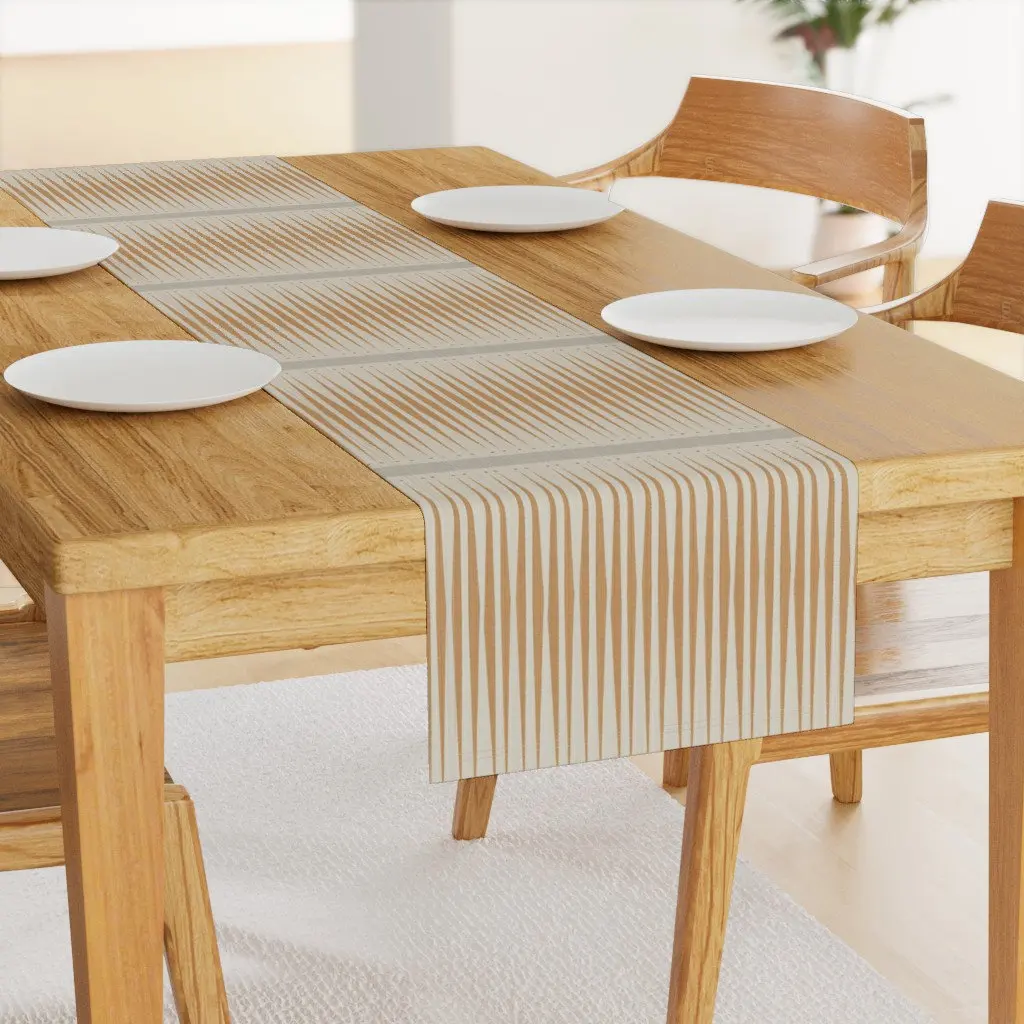 Mid Century Modern Geometric Stripe Table Runner - Butterscotch Ivory Atomic