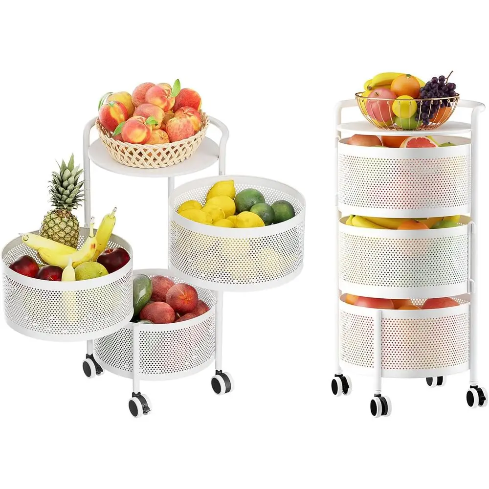 

Vegetables Storage Basket, Rotating Storage Shelves Basket Carts Rack Organizer Bin on Rolling Wheels in Kitchen Household for F