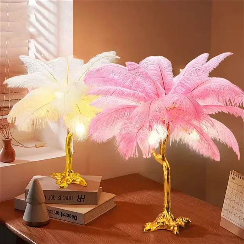 Charming Pink Feather Table Lamp