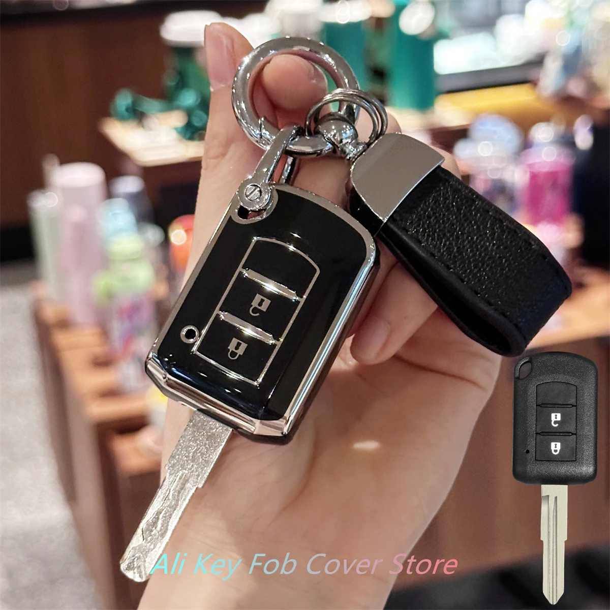 Key Fob Cover with Keyring Car Keychain Lanyard for Mitsubishi ASX ASH Outlander Lancer EX Galant Pajero L200 Car Key Case Cover