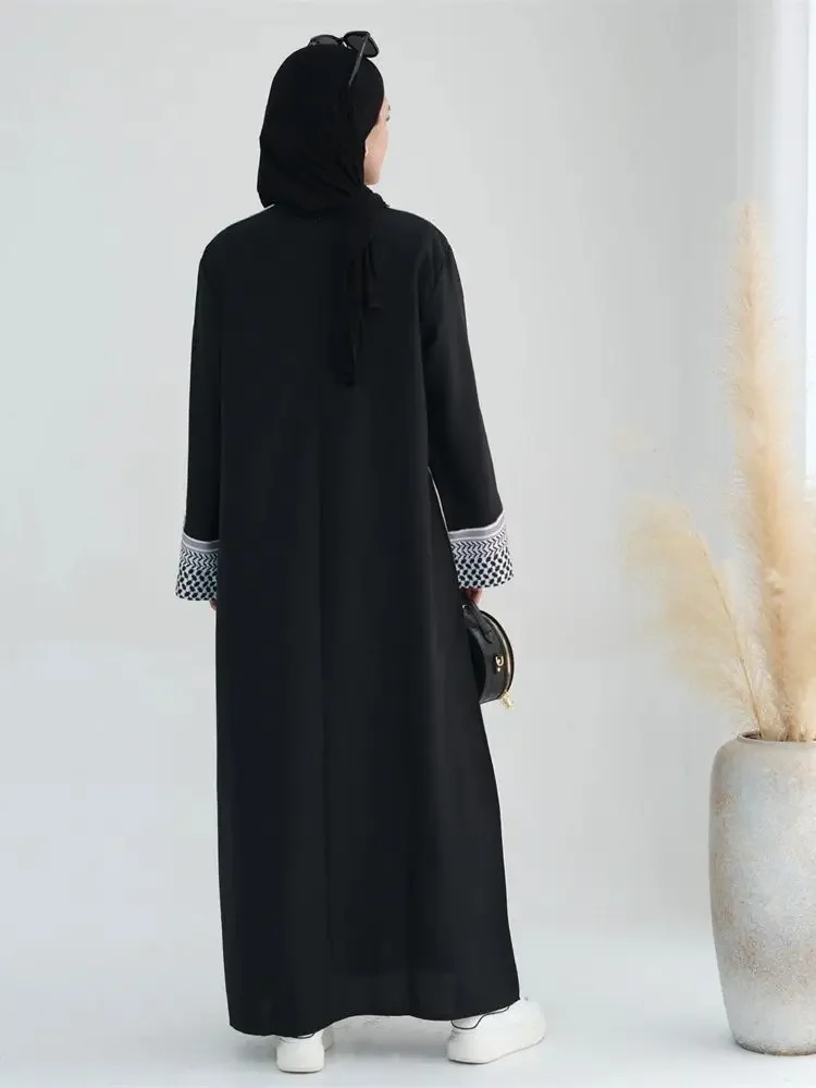 2024 muzułmański islam Kaftan sukienka abaje dla kobiet kaftan Marocain Vestidos szata Musulmane Eid czarny elegancki skromny Abaya dubaj