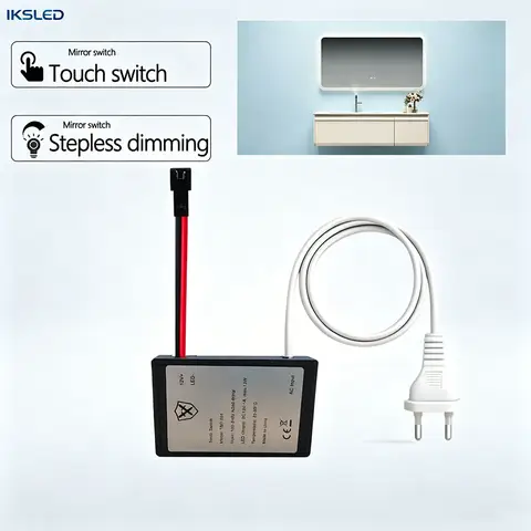 TSP-001 Touch Dimmer Sensor Switch 12V1A 12W Built-in Driver AC220V-DC12V For Smart Bathroom LED Mirror 1-5mm Glass EU US Plug