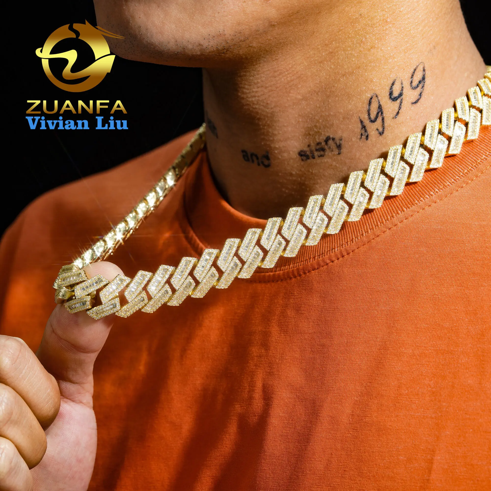 Fashion Jewelry Hip Hop Iced Out Cuban Link Chain Moissanite 925 Sterling Silver Custom Cuban Link Chain