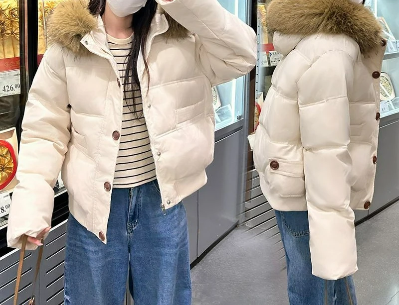 

Короткая пуховая хлопковая куртка нового стиля с меховым воротником, свободное утолщенное зимнее пригородное пальто