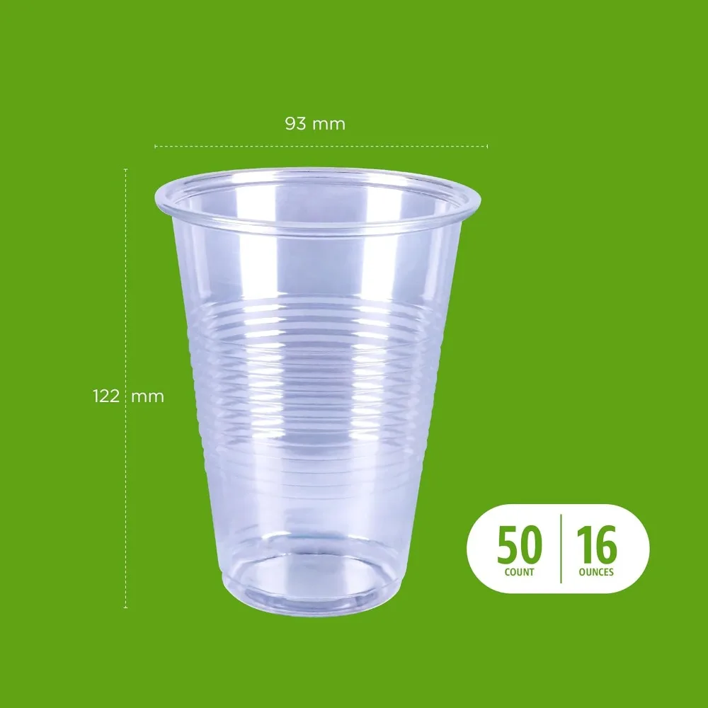 Disposable Clear Plastic Cups, 16oz, 50 Count