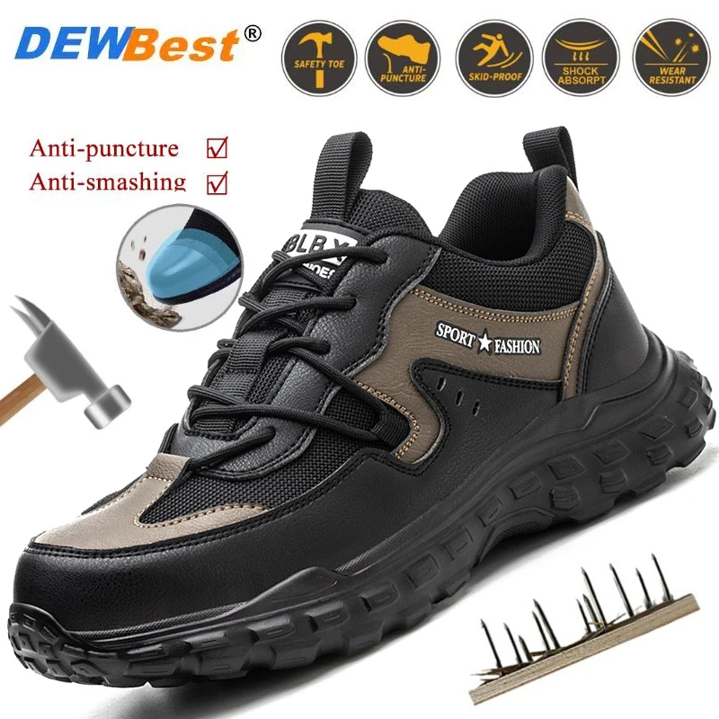 Mens lightweight comfortable wear-resistant non-slip protective safety shoes anti-smash steel head anti-stabbing work shoes