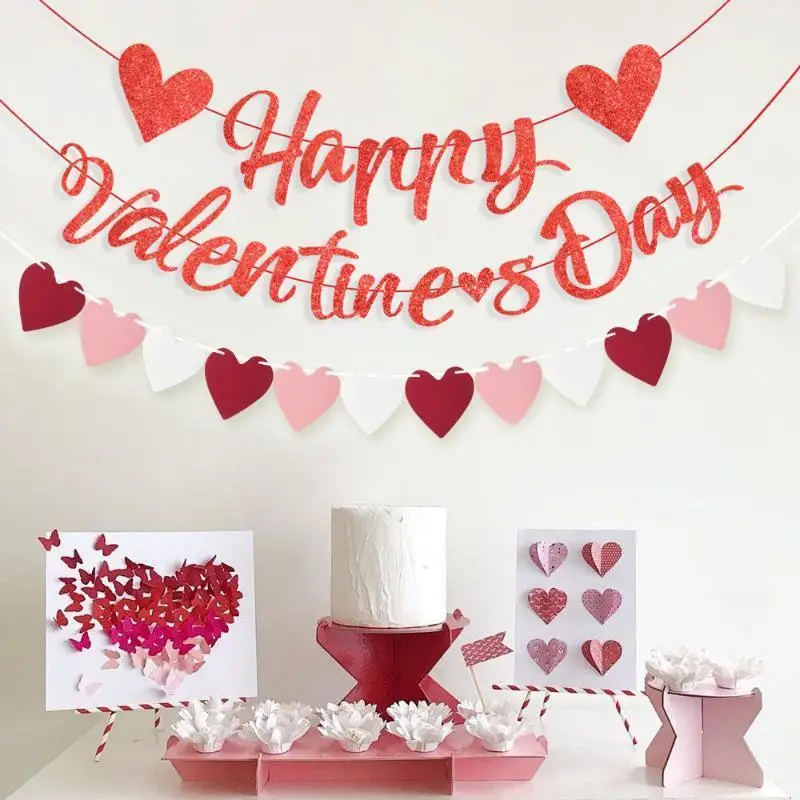 Valentine's Day Heart-shaped Pull-up Banners Decorations Wedding Banners Decoration Happy Valentines Day Dating Party Decoration