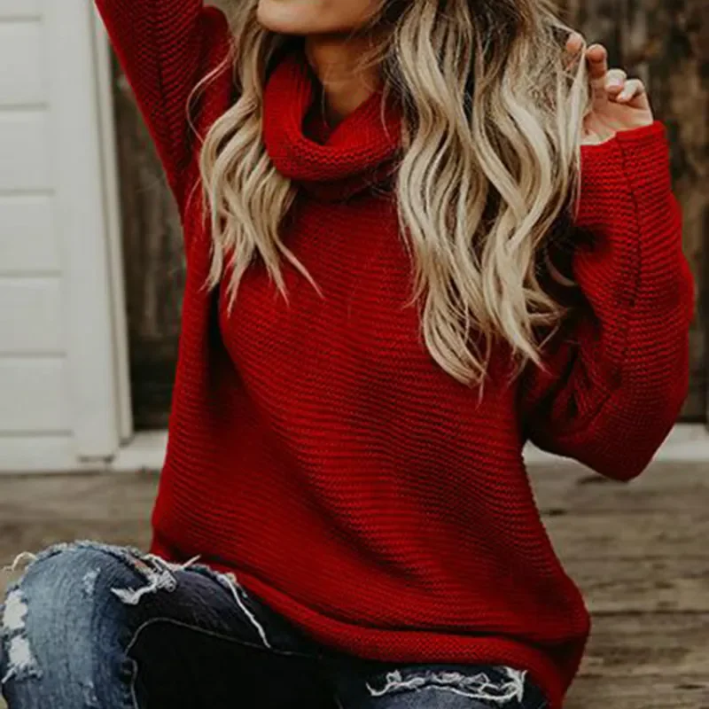 Женский осенне-зимний свитер с высоким воротником, свитер с вытягивающим эффектом, Женский Повседневный теплый свитер в европейском и американском стиле, Свитер оверсайз
