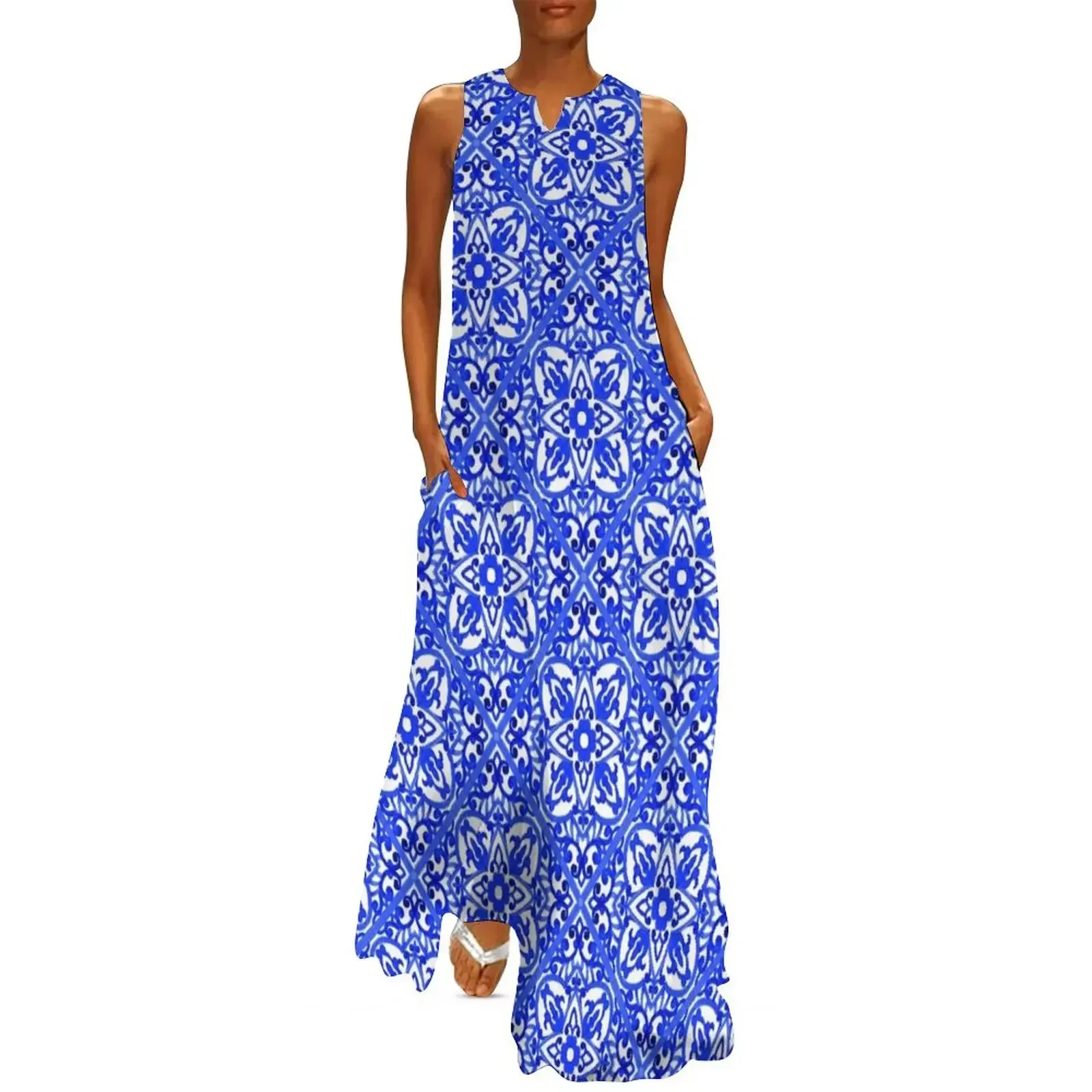 

Portuguese azulejo tiles. Long Dress dresses ladies 2025 summer sexy dress birthday dress