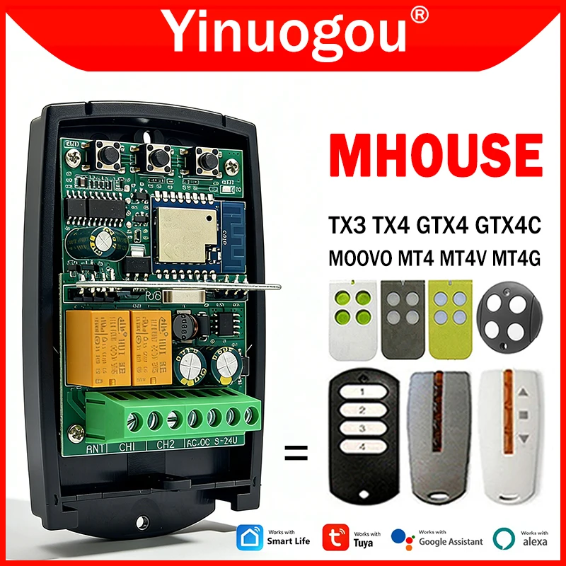 

For MHOUSE TX3 TX4 GTX4 GTX4C MOOVO MT4 MT4V MT4G Tuya Wifi Garage Door Remote Control Receiver Opener 433.92MHz Rolling Code