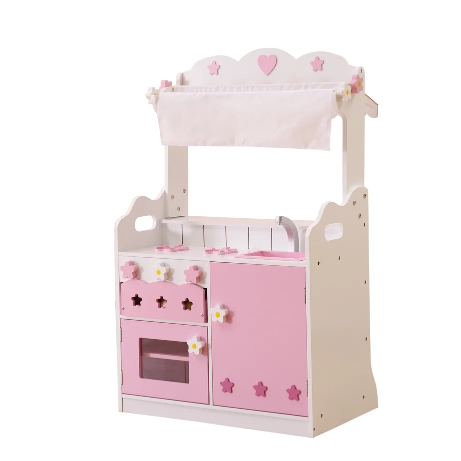 

Big Space pink Wooden Kitchen Toys Play Sets Modern Kitchen Toy Sets for Kids