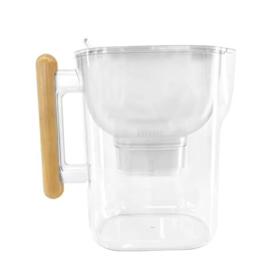 

Water Filter Pitcher with 2 Cartridges, Wood Handle and Fridge-Friendly Design